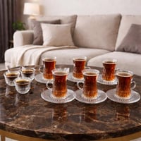 طقم اكواب شاي وفناجين قهوه زجاج شفاف 12 قطعه
