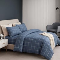 طقم سرير مكون من 4 قطع بنقشة مربعات باللون الأزرق...