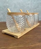 طفم سكريات زجاج بغطاء خشبي