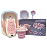 طقم حوض استحمام اطفال قابل للطي 5 قطع مع شاشة رقمي...