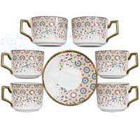 طقم فناجين قهوة مزخرف مع صحون عدد 6