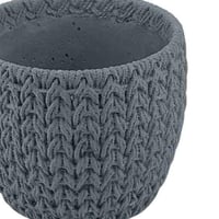 أصيص زخرفي سيراميكي بنقشة قماشية - رمادي بحجم كبير