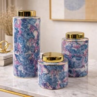 طقم علب ديكور سيراميك رخامي بلمسات ذهبية – 3 قطع