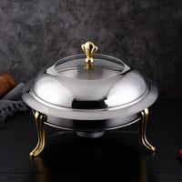 سخان بوفيه ستانلس ستيل فاخر بغطاء زجاجي ومقابض ذهب...