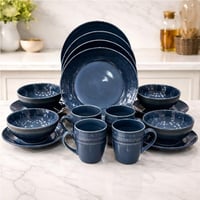 طقم سفرة بورسلان فاخر باللون الازرق الداكن – 16 قط...