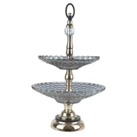 حامل تقديم فاخر بطبقتين – زجاج ودعامة ذهبية