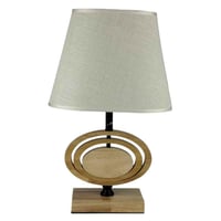 أباجورة طاولة بتصميم حلقي من الخشب الطبيعي