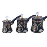 طقم ركوة قهوة شرقية فاخرة بنقوش إسلامية-اسود