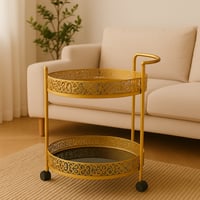 عربة تقديم ذهبية بطبقتين بزخارف فاخرة