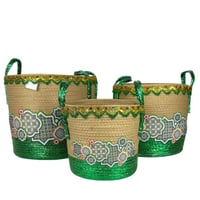 سلال تخزين قش مزخرفة (طقم 3 قطع)