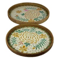 طقم صواني تقديم مستديرة من الخيزران بزخرفة فسيفساء...