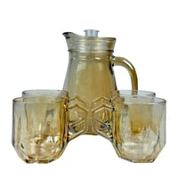 طقم إبريق وأكواب زجاجي بلون عنبري فاخر – 4 أكواب