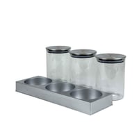 طقم برطمانات زجاجية بقاعدة معدنية – 3 قطع