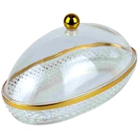 صحن تقديم بغطاء اكريلك فاخر بحواف ذهبية