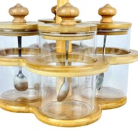 طقم توابل زجاجي مع حامل خشبي وأغطية من الخيزران -4...