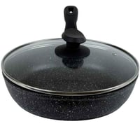 مقلاة غير لاصقة بغطاء زجاجي – أسود منقط