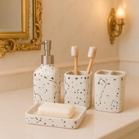 طقم أدوات حمام سيراميك بنقشة رخامية فاخرة