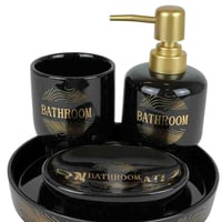 إكسسوارات حمام سيراميكي فاخر – أبيض بلمسات ذهبية