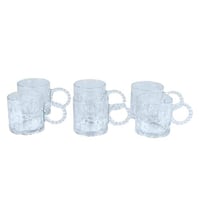 طقم فناجين زجاجية شفافة بمقبض خرزي - 6 قطع