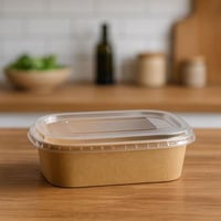 علبة طعام ورقية مستطيلة بغطاء شفاف محكم