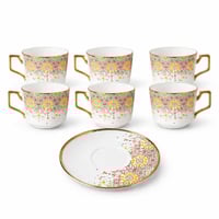 طقم فناجين قهوة مزخرف مع صحون عدد 6