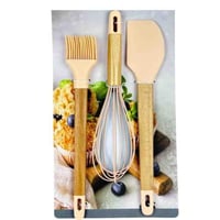 طقم ادوات مطبخ سيليكون مع مقابض خشبية - 3 قطع