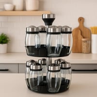 طقم دوّار لحفظ البهارات مع 12 برطمان زجاجي