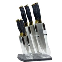 طقم سكاكين مطبخ فاخر بمقابض سوداء مزخرفة ولمسات ذه...