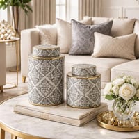 طقم فازات سيراميك فاخر بنقوش كلاسيكية – قطعتان