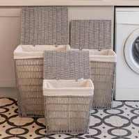 سلال غسيل بخامة الخوص الرمادي – طقم من ثلاث قطع