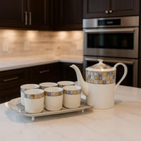 طقم شاي سيراميك فاخر بزخارف مربعة