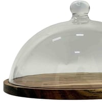 صحن تقديم بغطاء اكريلك وقاعدة دائرية خشبية