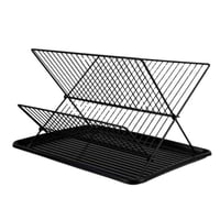 رف تجفيف الصحون المعدني المطلي بالأسود مع صينية