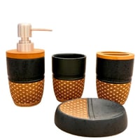 طقم إكسسوارات حمام سيراميك فاخر بنقشة خيزران – 4 ق...