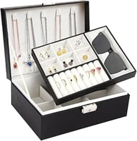 صندوق مجوهرات أنيق بطبقتين — تصميم محمول ومثالي لل...