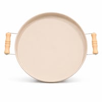 صينية تقديم دائرية معدنية بمقابض خشبية لون ابيض وب...