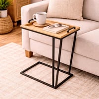 طاولة جانبية بشكل حرف C مع صينية خشبية قابلة للحمل