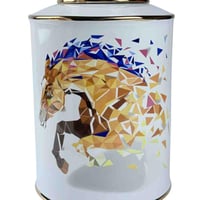 طقم علب ديكورية سيراميكية بتصميم حصان هندسي ذهبي