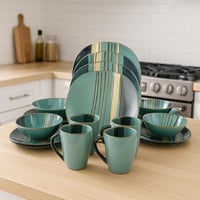 طقم سفرة سيراميك عصري مكون من 16 قطعة – ألوان مخطط...