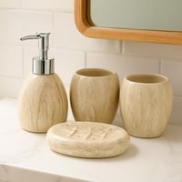 طقم أدوات حمام سيراميك فاخر بنقشة رخامية