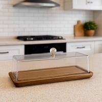 حافظة جبن أو حلى مستطيلة بغطاء أكريليك وقاعدة خشبي...