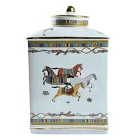 طقم علب بورسلان مربعة بغطاء – زخارف خيول عربية