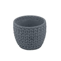 أصيص زخرفي سيراميكي بنقشة قماشية - رمادي بحجم صغير