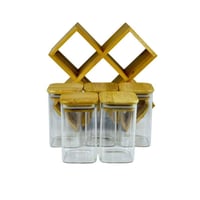 طقم برطمانات توابل بقاعدة خشبية -6 قطع