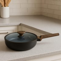 مقلاة غير لاصقة بغطاء زجاجي ومقبض خشبي أنيق 28cm