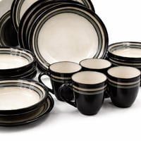 طقم أواني سفرة بورسلان أسود وأوف وايت – تصميم عصري...