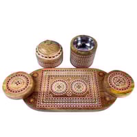 طقم مبخرة خشبي هندي فاخر بنقوش ذهبية