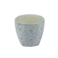 أصيص سيراميك مزخرف بنقوش هندسية بارزة