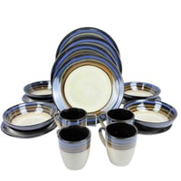 طقم سفرة سيراميك فخم بتدرجات الأزرق والبيج - 16 قط...