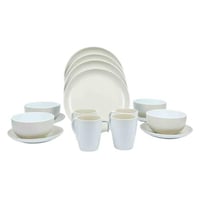 طقم سفرة سيراميك بيج وأبيض - 16 قطعة